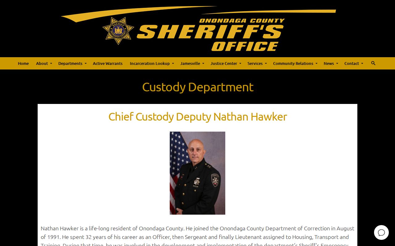 Onondaga County arrest booking and Custody Department information