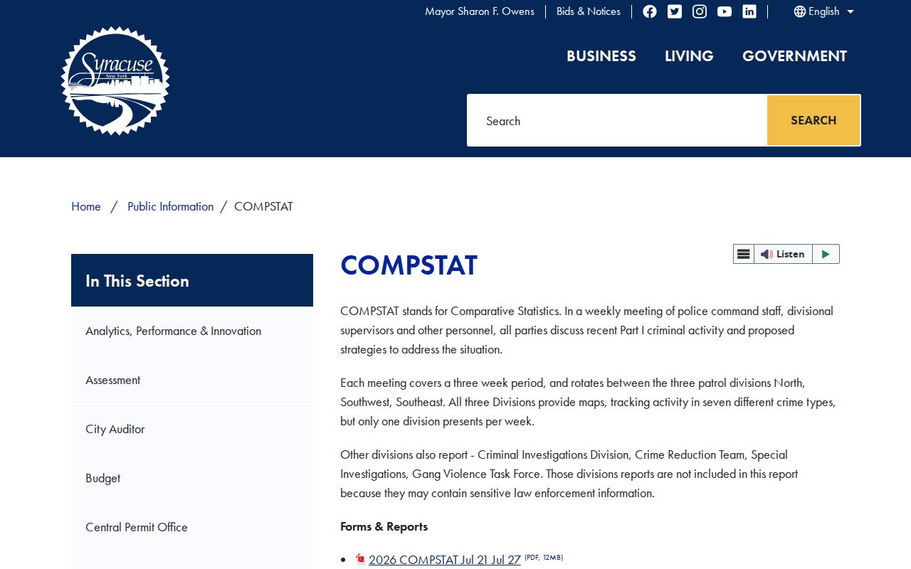 Syracuse COMPSTAT context for Onondaga County arrest records