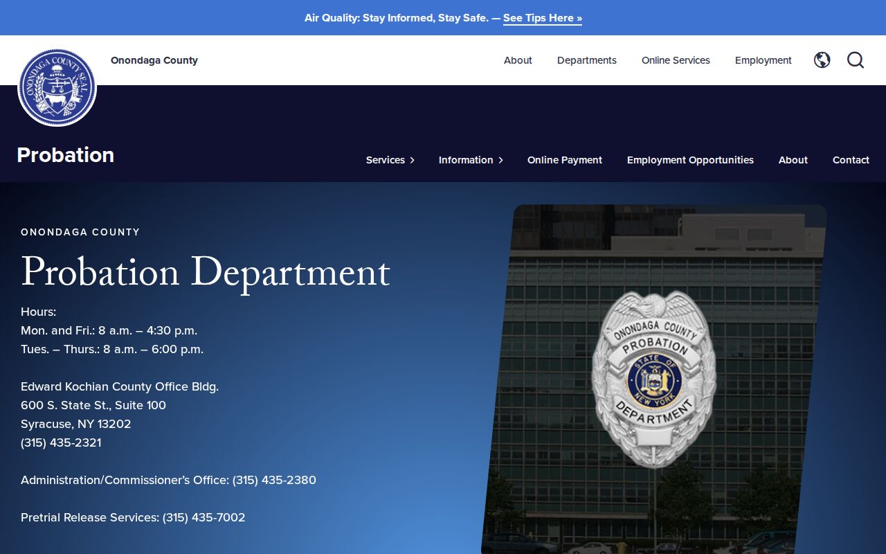 Onondaga County criminal history probation office services