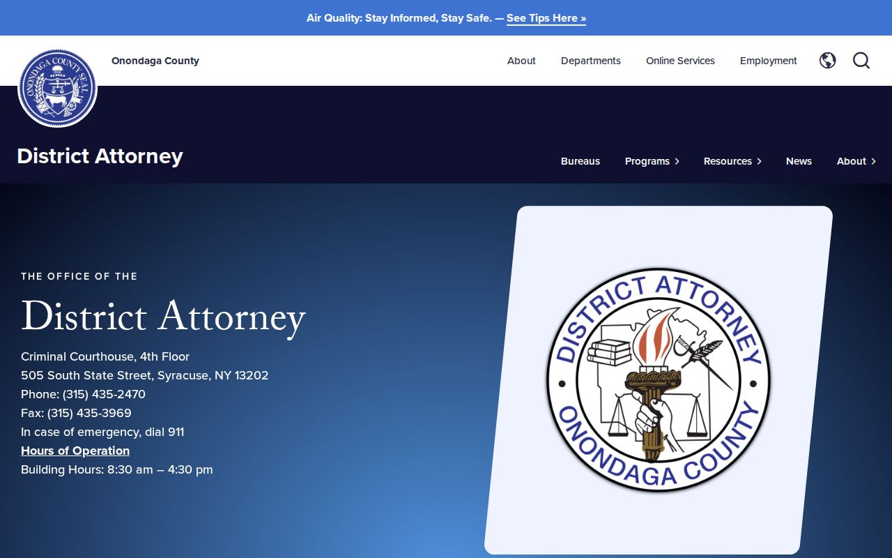 Onondaga County criminal records District Attorney office information