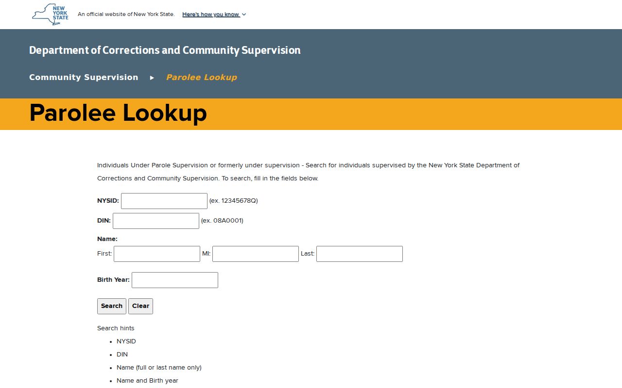 DOCCS supervision lookup related to Onondaga County registry records