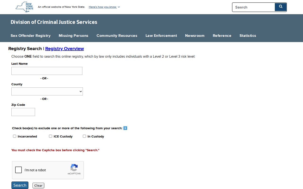 Onondaga County sex offender lookup search form