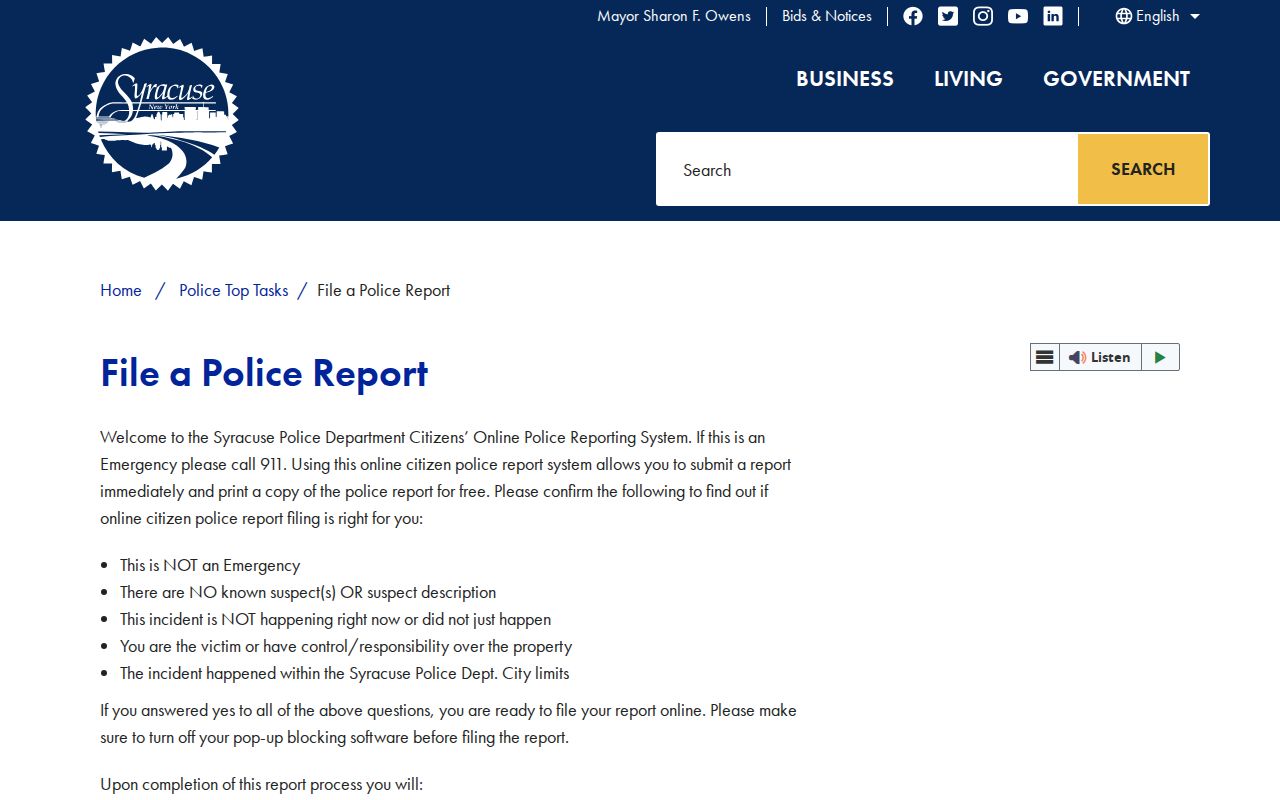 Syracuse criminal record online incident report rules